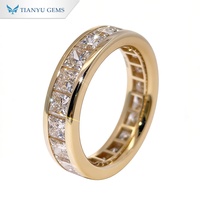 Bague de mariage en or Tianyu Gems personnalisée S92510K14K18K avec moissanite et diamant de laboratoire, sertie en canal, coupe princesse, alliance éternelle complète