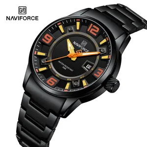 2024最新NAVIFORCEファッションメンズウォッチブランドスポーツウォッチメンズクォーツ腕時計ブルーフェイス防水スチールバンドクロック8044