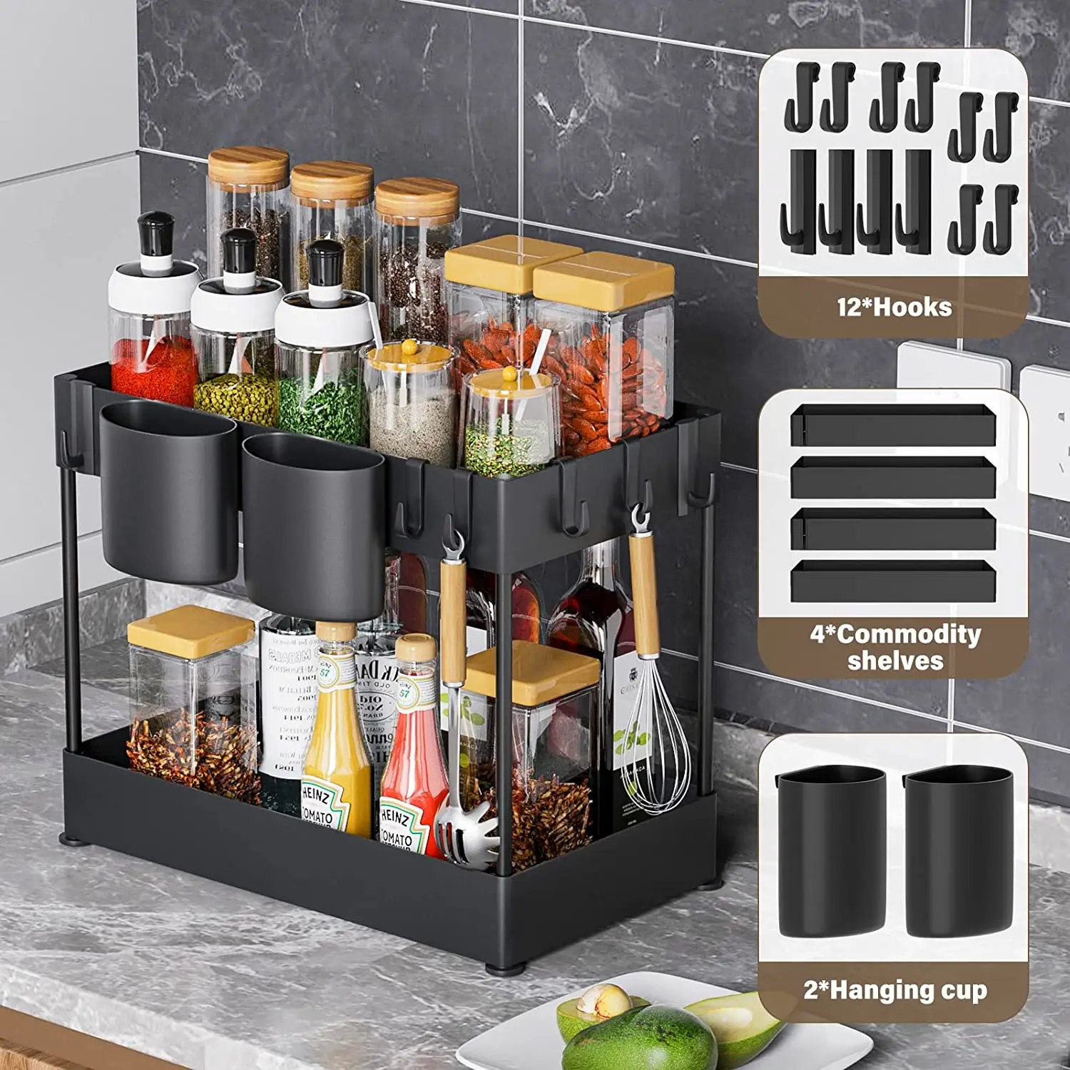 Bathroom Kitchen Restroom Cabinet Organization And Storage Multi-purpose 2 Tier Under Sink Organizer Shelf