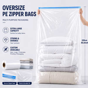 Sacs à fermeture éclair en PE surdimensionnés, sacs de rangement en plastique transparent, grande capacité, durables pour le déménagement et l'usage domestique - Product Image 1