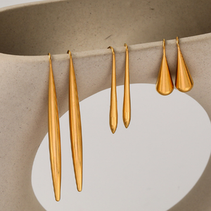 Trang Sức Sang Trọng Bông Tai Toòng Teng Giọt Nước Mắt Mạ Vàng 18K Bông Tai Vàng Thép Không Gỉ Chunky - Product Image 5