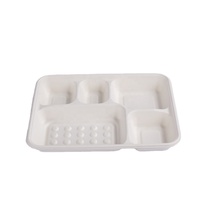 Barquette alimentaire jetable à 5 compartiments pour plats à emporter, en bagasse écologique
