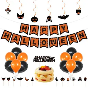 Batu Orange Hitam Warna Happy Halloween Banner Swirls Balon Set Dekorasiacion untuk Fiesta Terbaik untuk Dekorasi Halloween