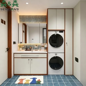 <span class=keywords><strong>Meuble</strong></span>-lavabo SLS Japandi en teck avec grand rangement et lavabo intégré, ensemble mural - Product Image 1