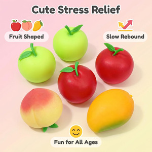 Juicy Fruit Shaped Squeeze Toys Soft Elastic Stress Reliever 6 <b>Pack</b> Slow Rebound <b>Fidget</b> Set for Relaxation and Gifting - Product Image 3