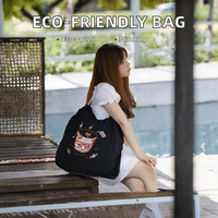 Sac à provisions japonais en nylon écologique à la mode avec motif de lettres brodées sac élégant en toile avec poignée en corde