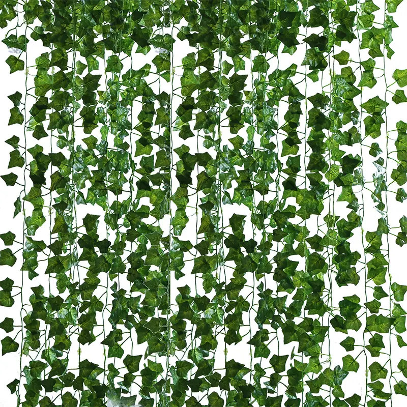 Guirlande de feuilles de lierre artificielles suspendues en soie verte, 200cm, 12 pièces/sac, plantes, feuilles de vigne, bricolage pour la décoration de la maison, décor de fête de jardin