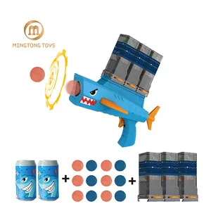 Catapulta de plástico para niños, juguete de pistola de juego de ataque de tiburón con 12 bolas