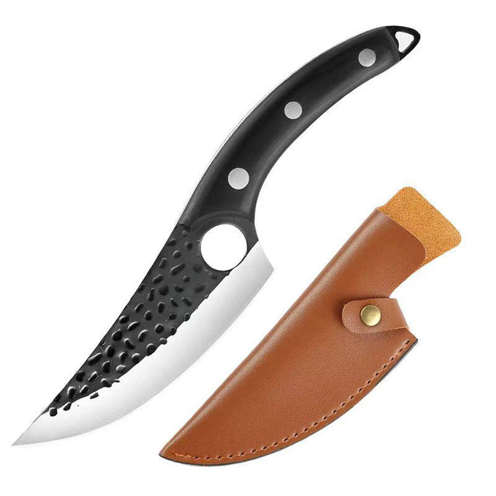 Poignée noire avec gaine en cuir