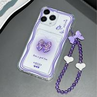 Coque de téléphone transparente avec porte-cartes et chaîne, motif nœud papillon DIY, pour iPhone 16 Plus, 15, 17, 11 Pro Max – Offre Spéciale