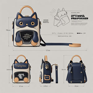 Tas Punggung Kulit PU Wanita, Ransel Sekolah Display Pin Jelas, Desain Kustom Kucing Lucu Tahan Air - Product Image 2