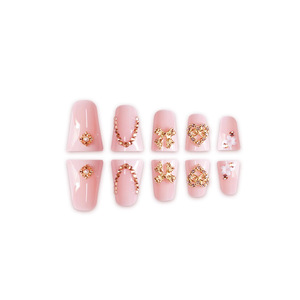 24 <span class=keywords><strong>Uñas</strong></span> Postizas de Plástico con Diseño de Flores Francesas, <span class=keywords><strong>Uñas</strong></span> Artificiales Cortas con Pegamento, Estilo Dulce y Lindo con Diamantes Rotos - Product Image 3