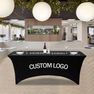 Housse de table élastique Chaisang, logo personnalisé, ajustement extensible, utilisation pour hôtel, restaurant, banquet, polyester noir, une seule pièce - Product Image 2