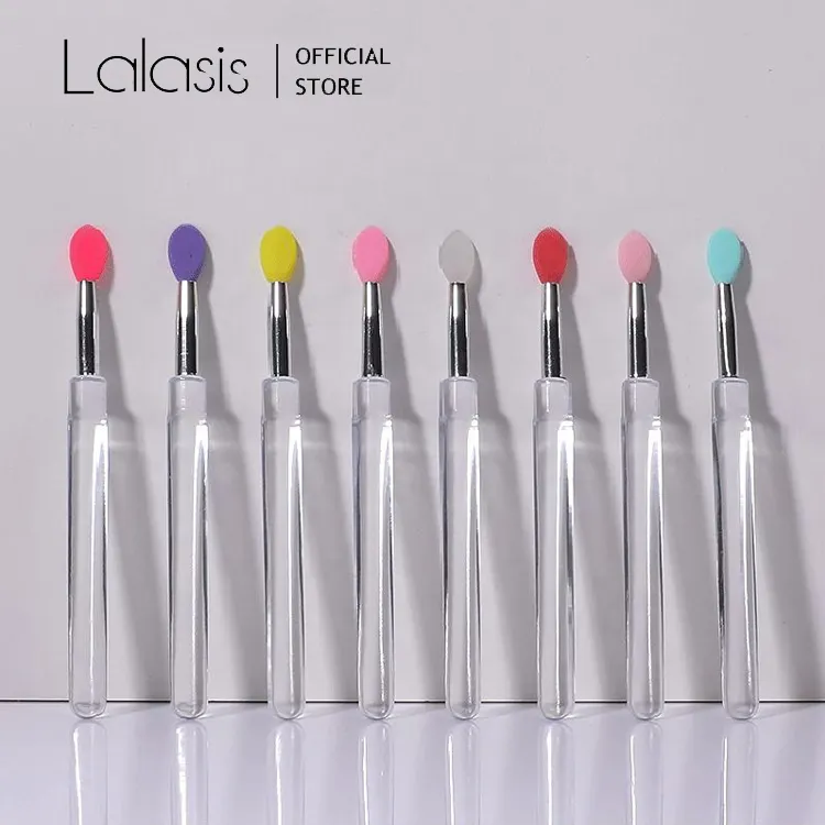Lalasis clear handle silicone lipstick lip gloss applicator lip brush soft liquid glitter eyeshadow brush with dustproof