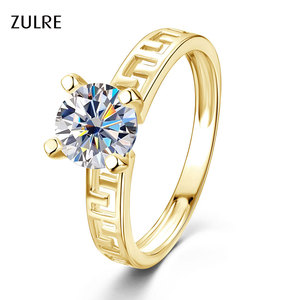 Cincin Tunangan Wanita Model Greek Key Solitaire dengan Zirkon 7mm, Dekorasi Hip Hop untuk Pernikahan Pasangan, Model Jepit Jari - Product Image 1