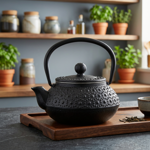 Oriental Style Metal <b>Tea</b> Kettle With Lid And Handle Black <b>Cast</b> <b>Iron</b> Design - Product Image 4