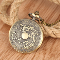 Montre de poche Dragon de feu Steampunk en bronze de style chinois, montre médaillon vintage avec chaîne de collier pour homme, cadeau