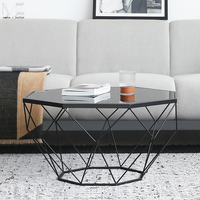 Table basse moderne pour salon, forme octogonale, plateau en marbre diamant, cadre en métal doré, filaire