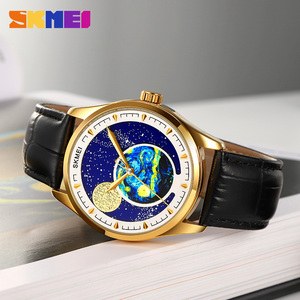 Montre à quartz en acier inoxydable et cuir véritable avec logo OEM personnalisé, étanche 3ATM, design unique sur le thème de l'espace, pour hommes - Product Image 5