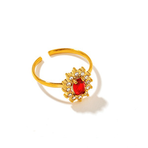 <b>Open</b> <b>Ring</b> Flower Shape 18k Gold Plated Red Zircon Pave Setting Unisex Jewelry Gift - Product Image 5