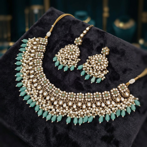Indian Traditional Antique Gold Plated Flower Design High Quality Kundan Choker Necklace Earring Bridal Wedding Jewelry <b>Set</b> - Product Image 3