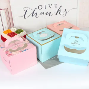 Atacado Barato Personalizado Logotipo Cupcake Box Caixas De Bolo com Alça Embalagem De Bolo De Papel Kraft Personalizado Caixas De Bolo Branco Alto