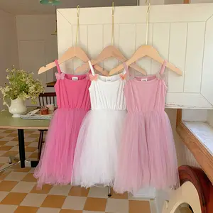 Fashion Kids Tulle Dress Solid Color Lace Apparel Girls Slip Dress 2024 Ins Baby Girl Summer Clothes