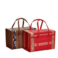 Poignée de panier de rangement pliable tissé en bambou écologique vintage pour multifonction pour oeuf végétal fruit vin-emballage cadeau