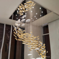 Projet de décoration d'intérieur Hôtel Villa Club Plafonnier Haut Doré Oeuf Blanc Créatif Grand Lustre en Verre pour Escalier Hall