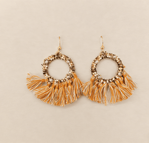 Boucles d'oreilles pendantes en fil tissé à la main de style bohème, avec <span class=keywords><strong>anneau</strong></span> en acier inoxydable plaqué or 18 carats enveloppé de perles de verre - Product Image 5