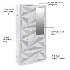 Armoire Métallique Moderne en Gros avec Finition Imprimée Personnalisée, <span class=keywords><strong>Portes</strong></span> Miroir Partielles Détachables, <span class=keywords><strong>Meuble</strong></span> 2 <span class=keywords><strong>Portes</strong></span> pour Chambre et Salon - Product Image 4