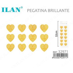 Adesivo Decorativo ILAN a Forma di Cuore con Strass Scintillanti, 32cm, Colore Oro - Product Image 3