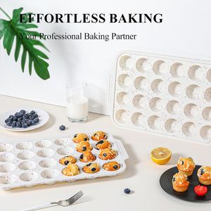 MUYULINS - Molde para hornear mini pasteles y muffins de silicona con marco metálico reforzado, antiadherente, sin BPA, color beige, 24 cavidades, certificado LFGB - Product Image 1