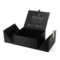 Boîte cadeau magnétique noire de luxe personnalisée à double porte, finition mate douce au toucher, matériaux recyclés, doublure en éponge pour