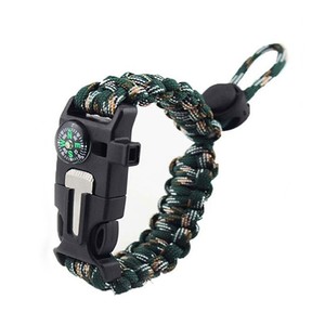 Bán buôn điểm nóng 5-in-1 ô dây bện Vòng đeo tay ngoài trời đa chức năng điều chỉnh công cụ la bàn đá lửa - Product Image 1