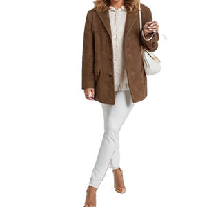 2025 Vintage marron poche ample <span class=keywords><strong>daim</strong></span> à manches longues Blazer pour femmes Style européen américain nouvelle Collection de printemps femmes <span class=keywords><strong>Trench</strong></span> - Product Image 5