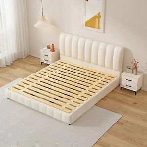 Lit rembourré double couleur crème pour chambre principale, lit de luxe pour mariage, mobilier de maison - Product Image 3