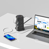 Regleta de Enchufes Vertical Estándar del Reino Unido con Interruptores Individuales, 3250W de Alta Potencia, Material Ignífugo, Multifunción, 110V