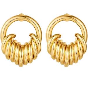 Modernos Pendientes de Fiesta para Mujer con Cadena de Acero Inoxidable en Espiral, Diseño Geométrico y Baño de Oro de 14K - Product Image 2