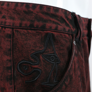 Top show DENIM pantaloni in Denim rosso scuro in DENIM eco-pelliccia polsini in metallo anelli Hardware unico Punk Gothic Street Fashion Jeans - Product Image 4