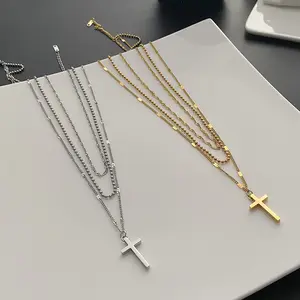 Minimalist Pendant Women Layer Tennis Necklaces Zirconia Jewelry Dainty 18K Stainless Steel S925 Sterling Silver Cross Neckl