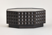 Table basse octogonale en chêne recyclé, minimaliste et moderne, table basse en bois avec texture gaufrée