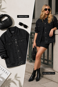 Veste en jean délavé style boyfriend coupe ample épaules tombantes en coton denim chic pour femme - Product Image 4