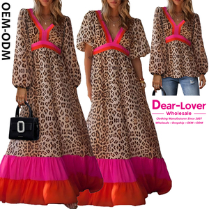 Thân Yêu-người yêu bán buôn Boutique quần áo phụ nữ tùy chỉnh OEM ODM thời trang màu Khối V cổ lỏng phù hợp với báo in Maxi Dress - Product Image 2