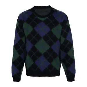 Wholesale Men's Knitted Sweater Argyle Pattern Intarsia Jacquard Pullover Crew Neck Knitwear