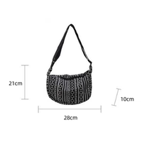 Tas Selempang Wanita Vintage, Model Resleting, Tali Tunggal, Kanvas Etnik, Tas Selempang untuk Wanita