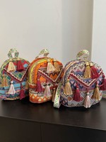 Sac à dos moyen pour femme, style bohème, en polyester, à motifs géométriques, antivol, tendance, avec fermeture éclair et pompons ethniques – Vente chaude