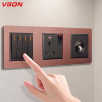 Enchufes e Interruptores Eléctricos Modernos Estándar del Reino Unido, Interruptor de Pared de 1 Grupo, Enchufe con Interruptor de 13A MF, 2 USB, Material de PC con Luz Neón, IP21, 220-250V