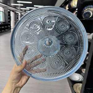 طبق تقديم كبير مقاس 10/13 بوصة، طبق زجاجي شفاف مستدير بتصميم منقوش عتيق، أطباق عشاء للمعكرونة والسلطة وديكور المنزل وحفلات الزفاف - Product Image 5