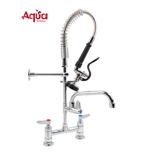 Robinet de pré-évier commercial pour cuisine, à montage sur plan, en laiton, double poignée, mini robinet de cuisine avec bec ajouré de 8 pouces - Product Image 1